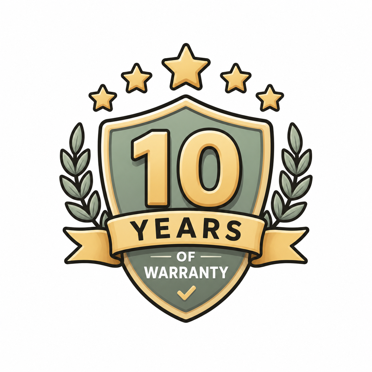 10 Years Of Warranty at Midha's Furniture Gallery badge representing long-term furniture protection and dependable quality, available at the London, Ontario showroom.