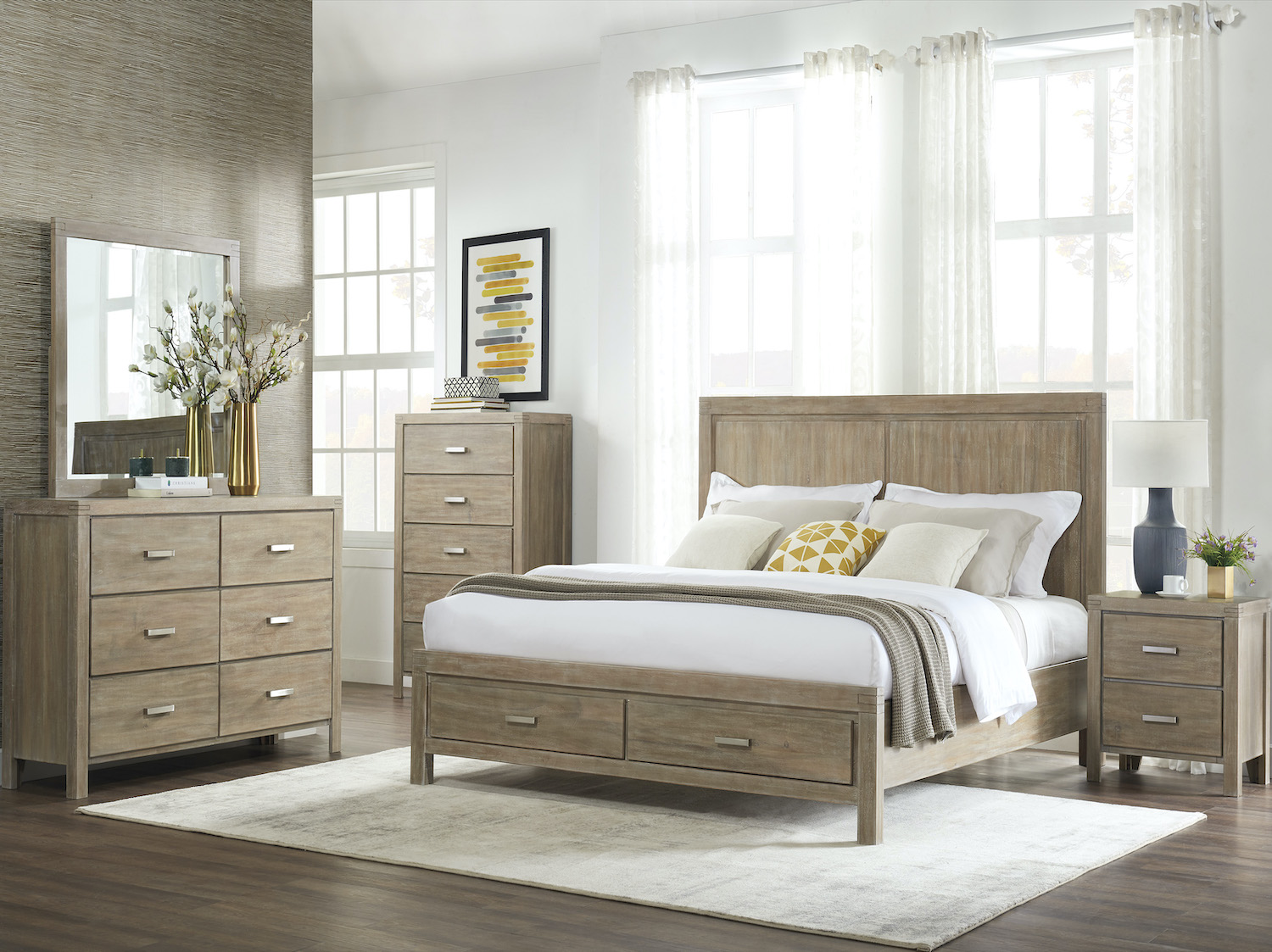 Ashley contemporary Queen Bed Set Ambrosh 6 PC Queen Size Bed Set up