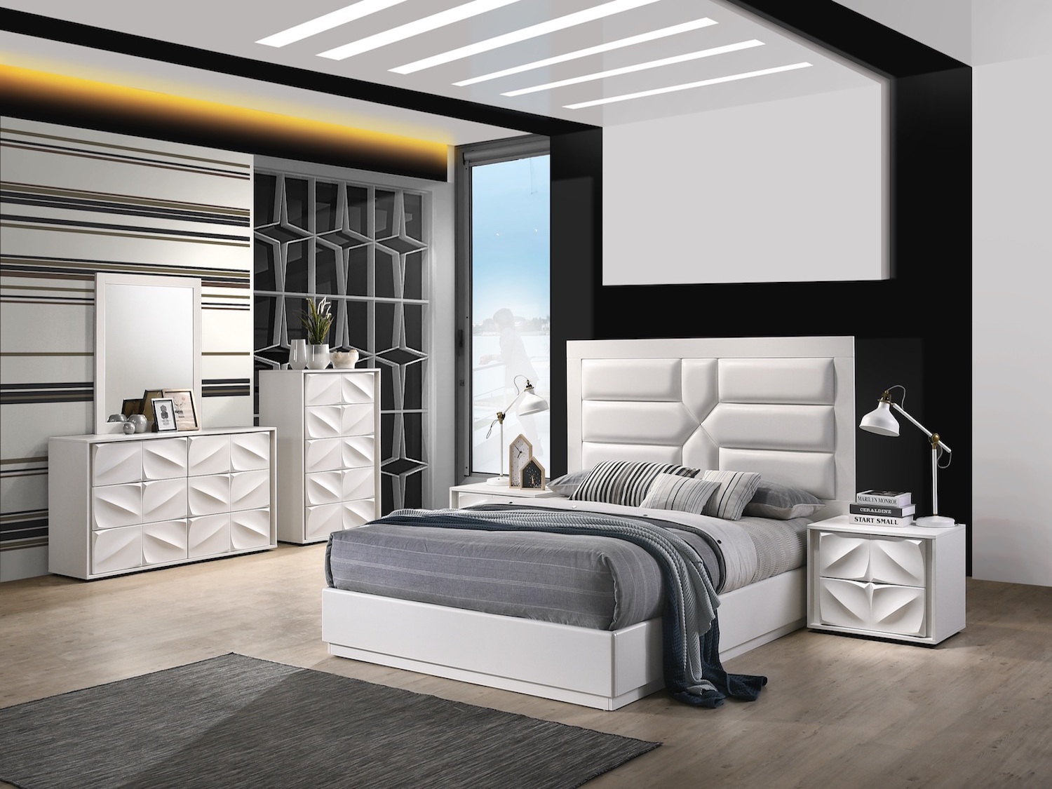 Modern Amsterdam 6 PC BED SET in Matt White Finish