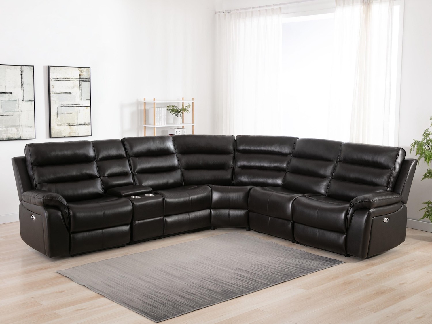 Modern Designer Belair Power Recliner Sectional Sofa with Padded Arm Rest