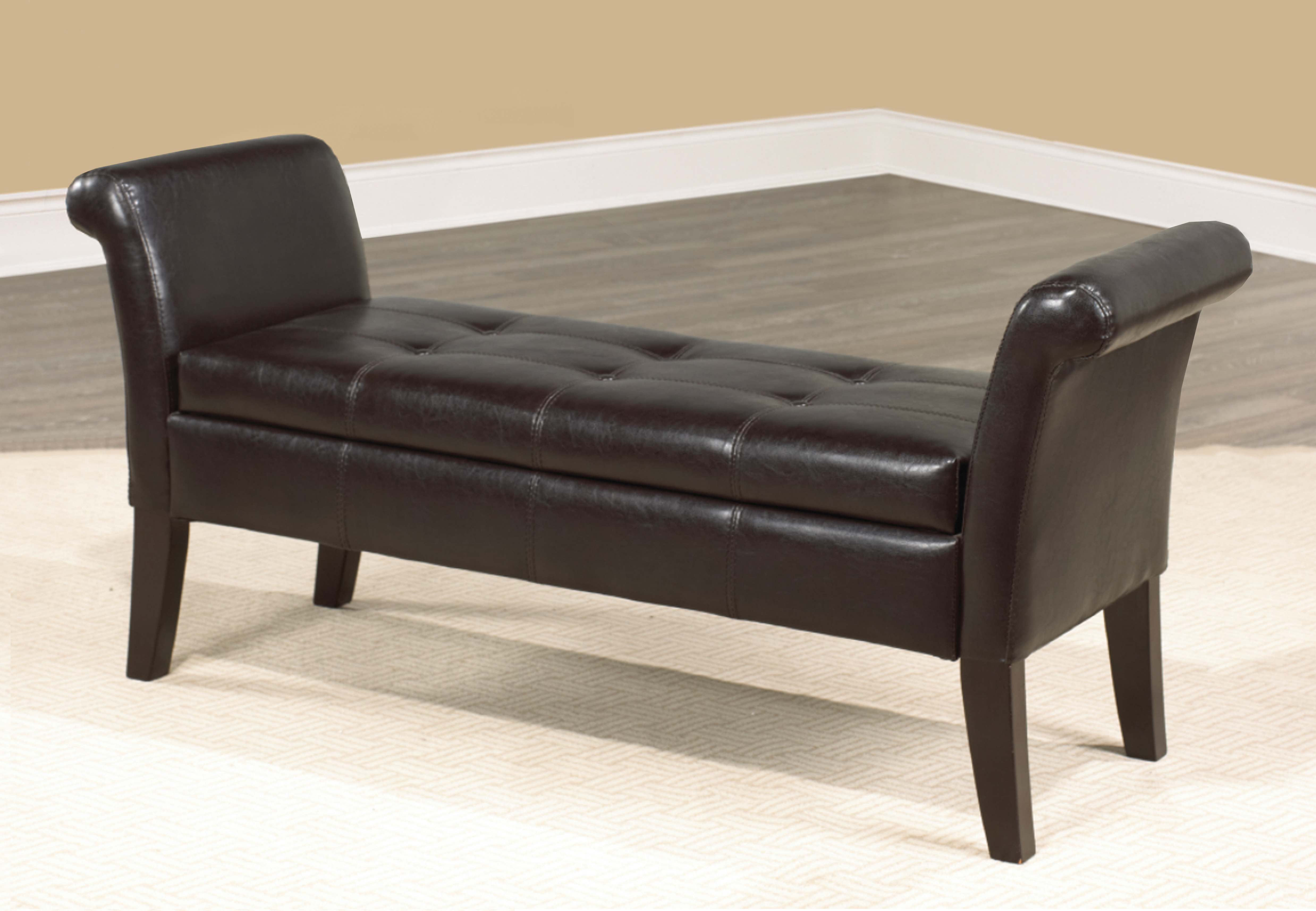 Black Leather Storage Bench, Black Leather Storage Bench With Arms