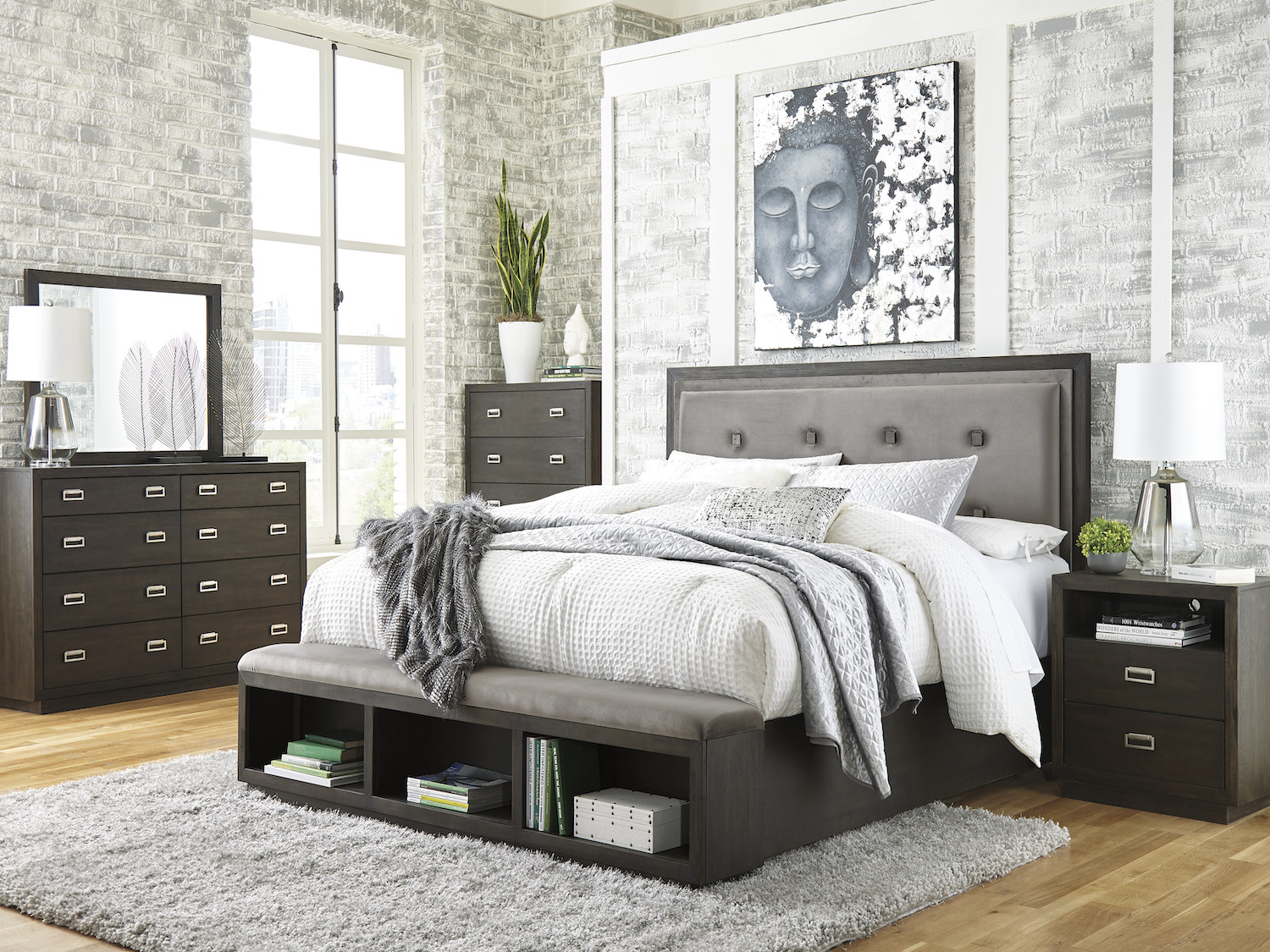 Ashley Contemporary Queen Bedroom Set - Hyndell 6 PC Queen Bedroom Set