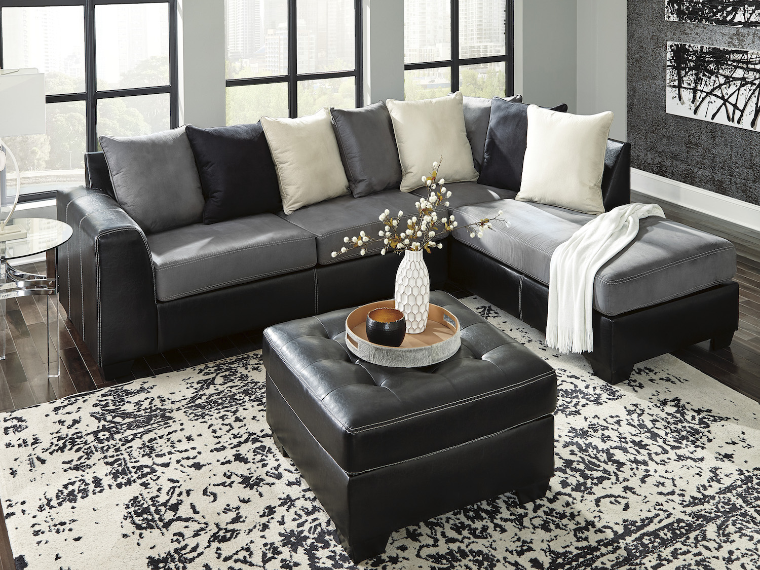 Ashley Jacurso Sectional Sofa with Buttontufted Details