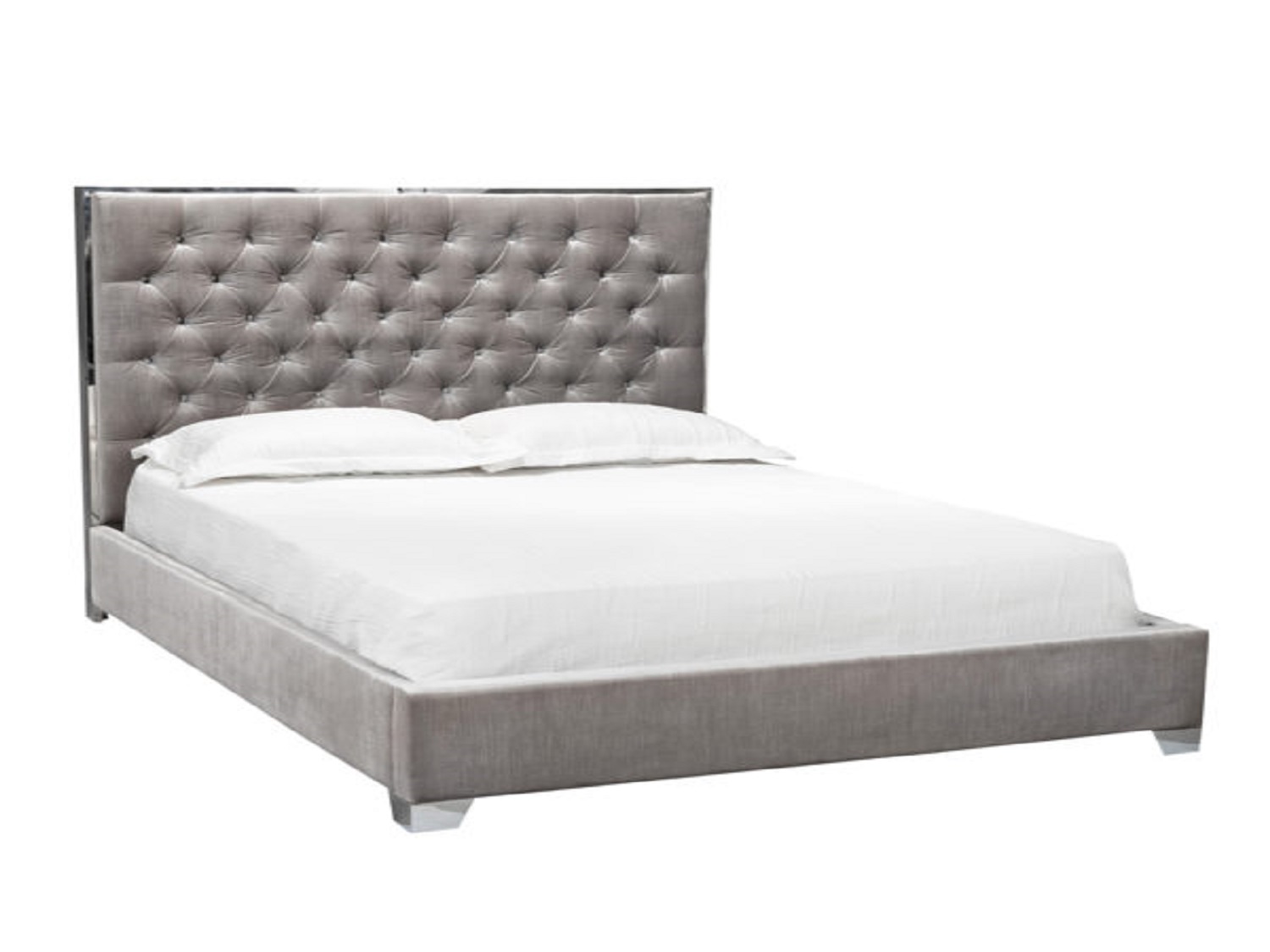 Xcella Kroma Modern Grey Velvet Queen Bed