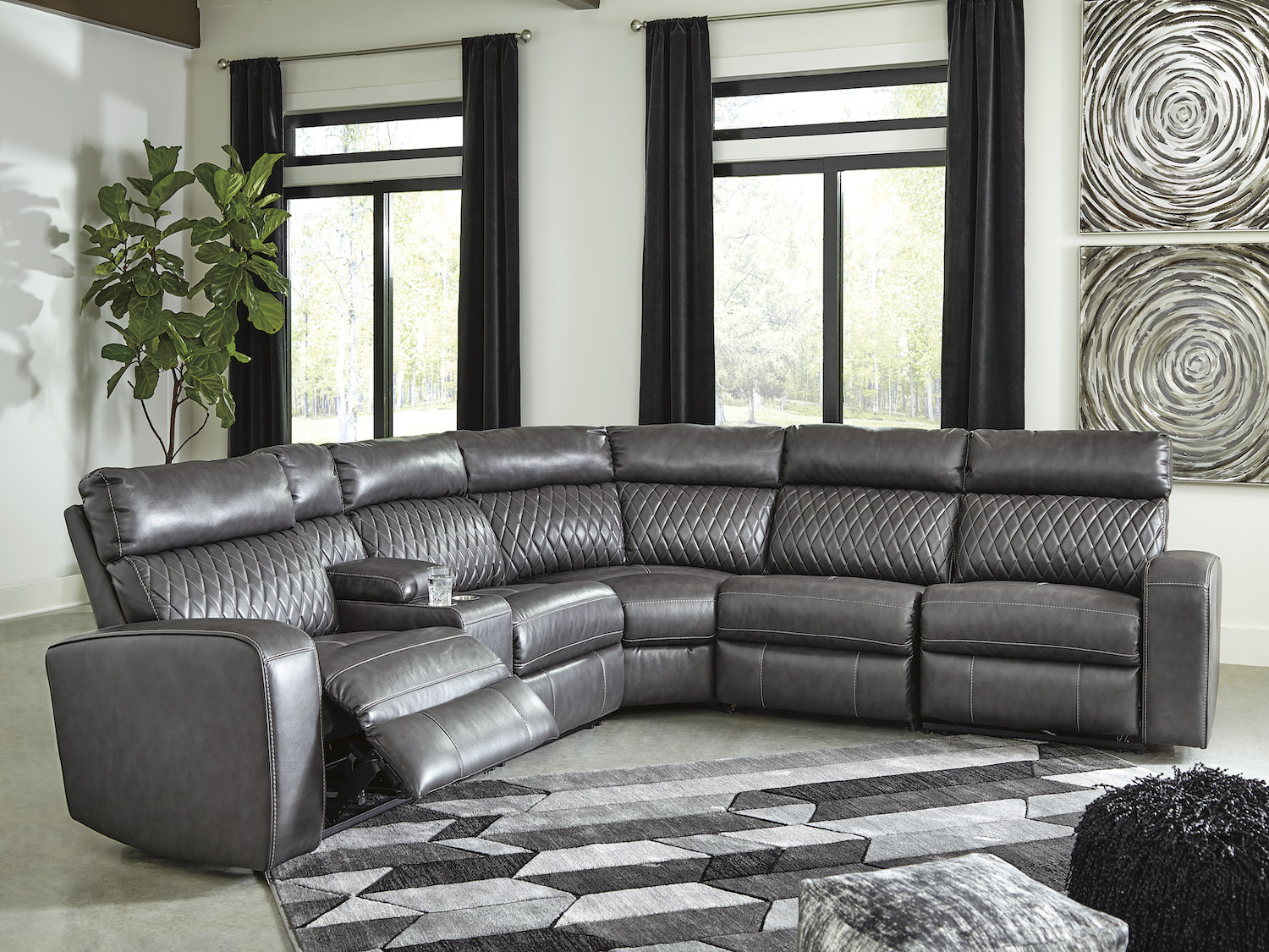 Ashley Samperstone 6 PC Grey Recliner Sectional Sofa with
