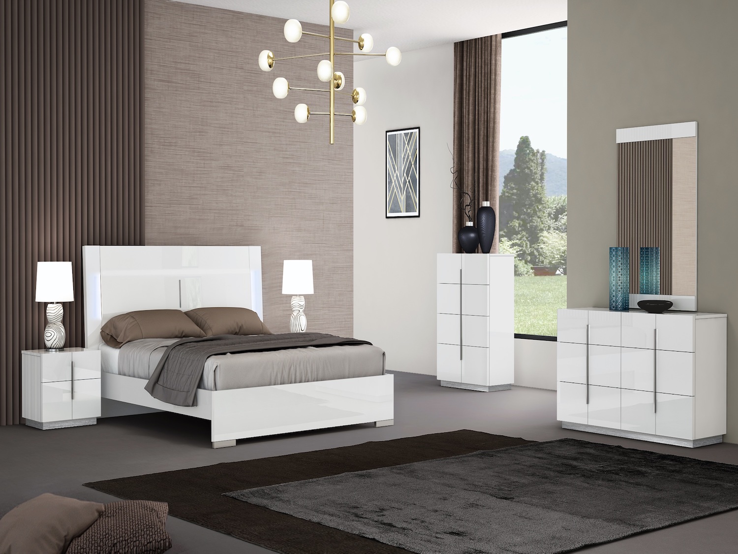 Modern Starlight 6 PC Bed Set in Lacquered Finish