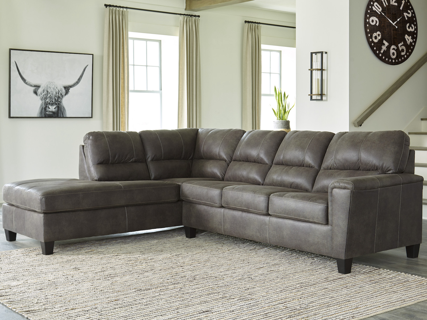Ashley Navi Sectional Sofa Smoke, Leather Sectional With Chaise Ashley