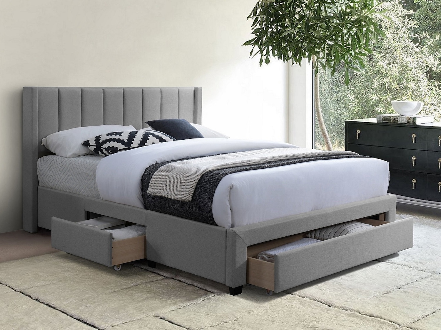 Grey Fabric Storage Bed (Queen Size)