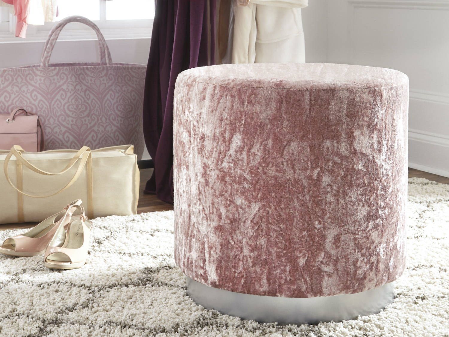 Ashley Contemporary Ottoman Lancer Accent Ottoman Velvet Fabric in