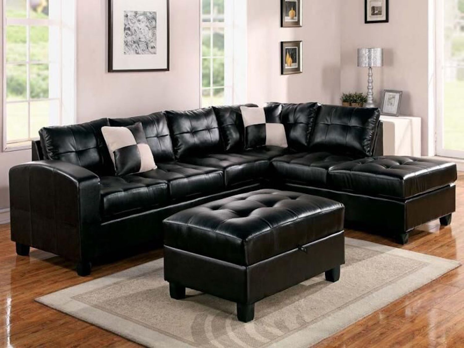 Midha Furniture Leather Gel Black Sectional Sofa (5212)