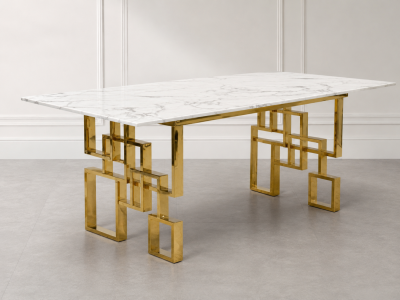Dexter 79 Inch Marble Table with Gold Legs by Midha's Furniture Serving Brampton, Mississauga, Etobicoke, Toronto, Scraborough, Caledon, Cambridge, Oakville, Markham, Ajax, Pickering, Oshawa, Richmondhill, Kitchener, Hamilton and GTA area