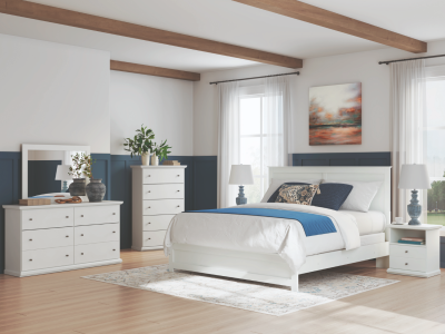 Ashley Bostwick Shoals 6 PC Casual Cottage Design Queen Bed Set in White Finish by Midha's Furniture Serving Brampton, Mississauga, Etobicoke, Toronto, Scraborough, Caledon, Cambridge, Oakville, Markham, Ajax, Pickering, Oshawa, Richmondhill, Kitchener, Hamilton and GTA area
