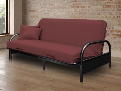 Black Metal Futon with Mattress by Midha's Furniture Serving Brampton, Mississauga, Etobicoke, Toronto, Scraborough, Caledon, Cambridge, Oakville, Markham, Ajax, Pickering, Oshawa, Richmondhill, Kitchener, Hamilton and GTA area