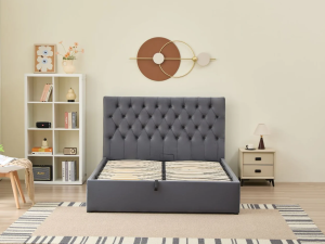 Discover the Fion (also known as Dion) Queen Hydraulic Lift-Top Storage Bed with a tufted velvet headboard. Features smooth hydraulic storage, no box spring required, and luxurious upholstery for a stylish and functional bedroom upgrade.