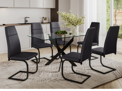 Kairo 7 PC Glass Dining Set by Midha's Furniture Serving Brampton, Mississauga, Etobicoke, Toronto, Scraborough, Caledon, Cambridge, Oakville, Markham, Ajax, Pickering, Oshawa, Richmondhill, Kitchener, Hamilton and GTA area