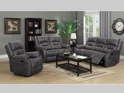 Larissa Fabric Manual Recliner Sofa Set (Grey) by Midha's Furniture Serving Brampton, Mississauga, Etobicoke, Toronto, Scraborough, Caledon, Cambridge, Oakville, Markham, Ajax, Pickering, Oshawa, Richmondhill, Kitchener, Hamilton and GTA area
