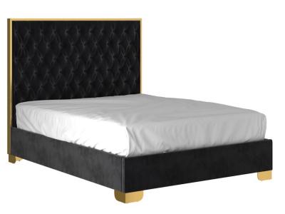 Lucille Queen Bed in Black with Gold Detail by Midha's Furniture Serving Brampton, Mississauga, Etobicoke, Toronto, Scraborough, Caledon, Cambridge, Oakville, Markham, Ajax, Pickering, Oshawa, Richmondhill, Kitchener, Hamilton and GTA area