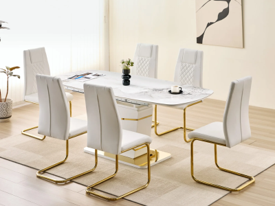 Luxor 7 PC Dining Set -White and Gold by Midha's Furniture Serving Brampton, Mississauga, Etobicoke, Toronto, Scraborough, Caledon, Cambridge, Oakville, Markham, Ajax, Pickering, Oshawa, Richmondhill, Kitchener, Hamilton and GTA area