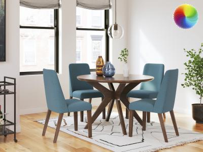Lyncott Round 5 PC Dining Room Set (Blue Chairs) by Midha's Furniture Serving Brampton, Mississauga, Etobicoke, Toronto, Scraborough, Caledon, Cambridge, Oakville, Markham, Ajax, Pickering, Oshawa, Richmondhill, Kitchener, Hamilton and GTA area