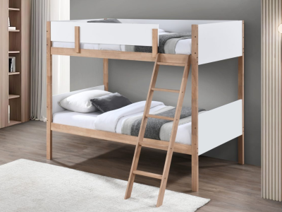 Single /Single Bunk Bed in Oak White Finish by Midha's Furniture Serving Brampton, Mississauga, Etobicoke, Toronto, Scraborough, Caledon, Cambridge, Oakville, Markham, Ajax, Pickering, Oshawa, Richmondhill, Kitchener, Hamilton and GTA area