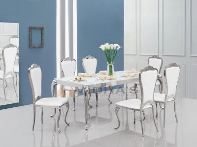 White Frosted Glass Dining Table Only by Midha's Furniture Serving Brampton, Mississauga, Etobicoke, Toronto, Scraborough, Caledon, Cambridge, Oakville, Markham, Ajax, Pickering, Oshawa, Richmondhill, Kitchener, Hamilton and GTA area